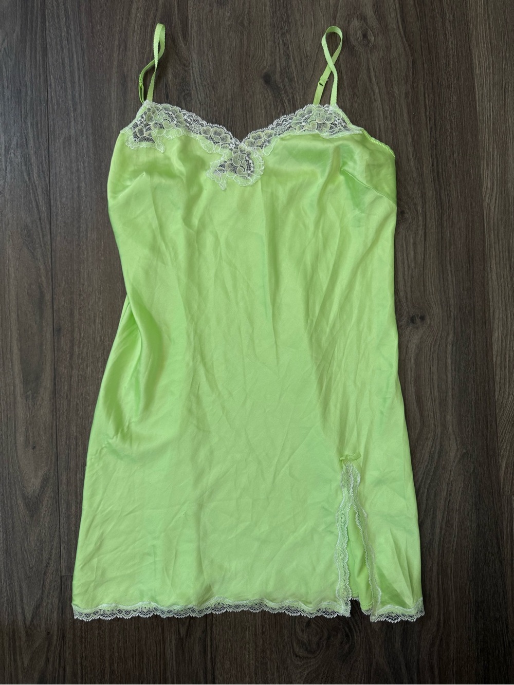 Victoria's Secret Neon Lime Slip with White Lace Trim